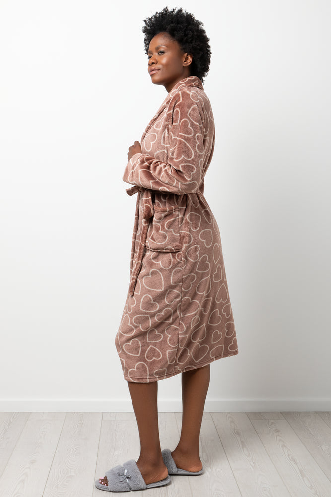 Heart Fleece Gown Brown