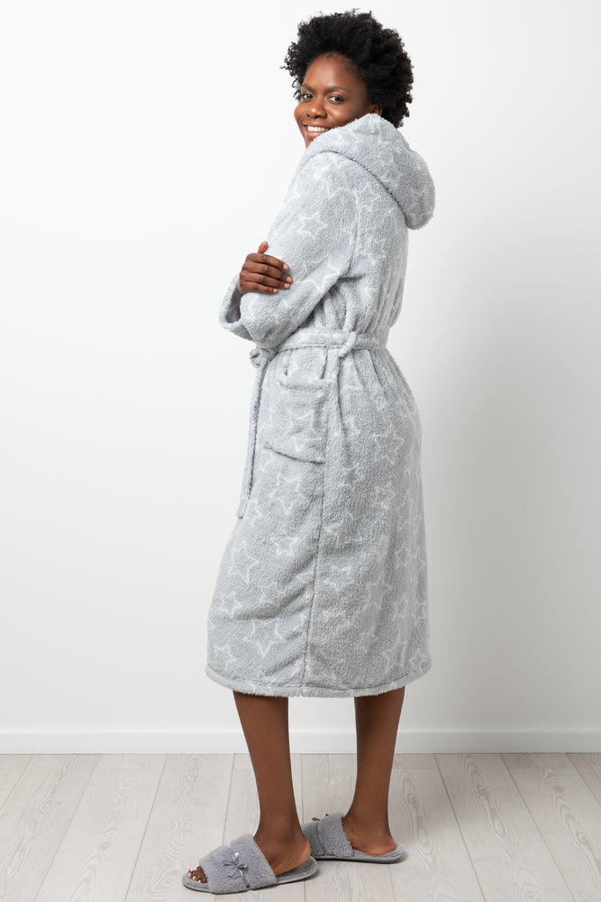 Star Hooded Sherpa Gown Grey