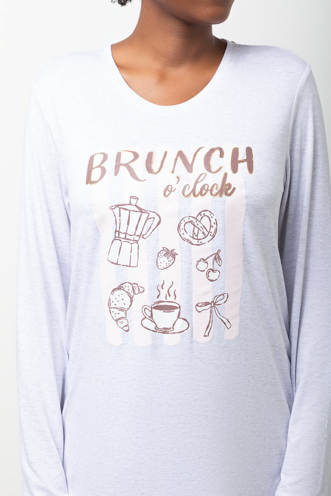 2 Pack Brunch O Clock Long Sleeve Sleepshirts Grey And Pink (3)