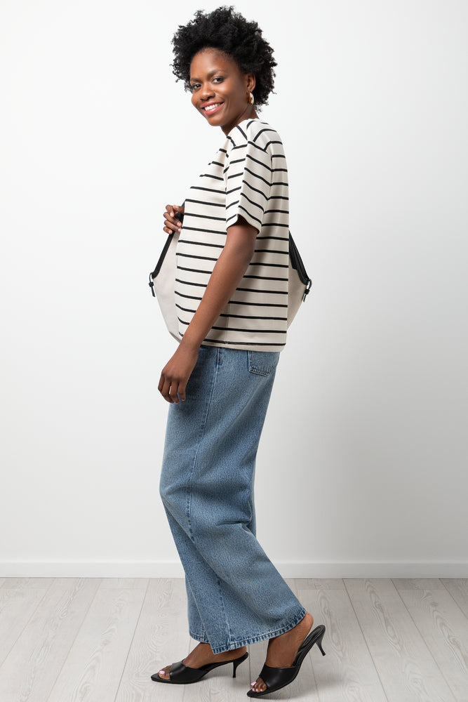 Stripe Short Sleeve T-Shirt Natural And Black (1)