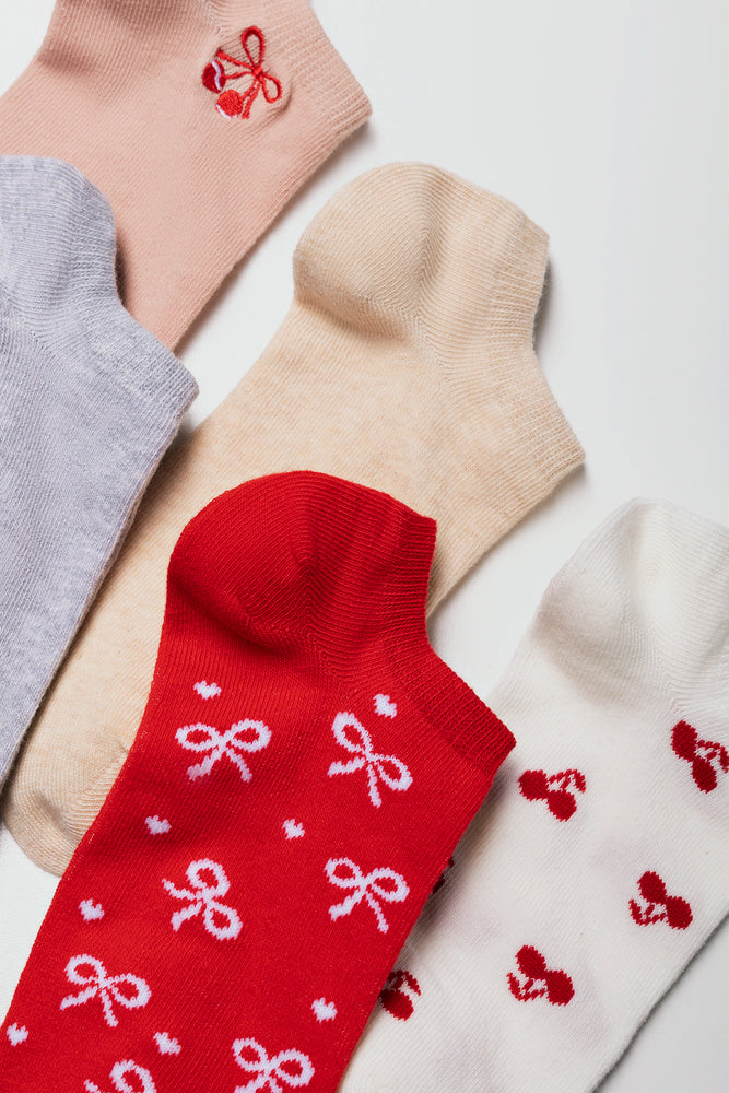 5 Pack Cherry Low Cut Socks Multicolour (2)