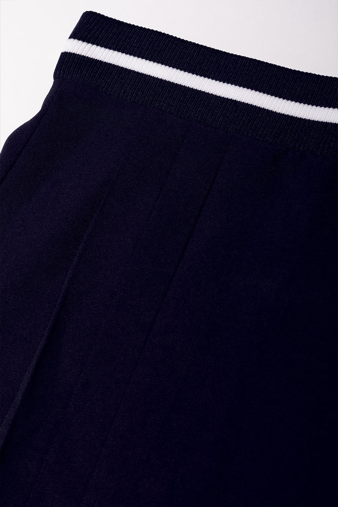 Rib Waist Pleated Skirt Navy