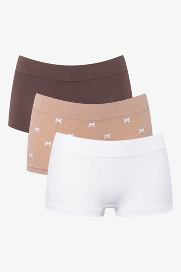 3 Pack Seam Free Boyleg Panties White, Brown & Beige
