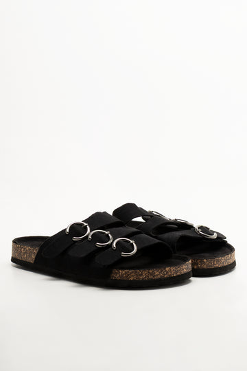 Tripple Buckle Sandals Black