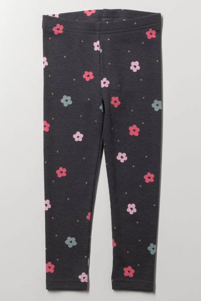 Daisy Rib Leggings Dark Grey