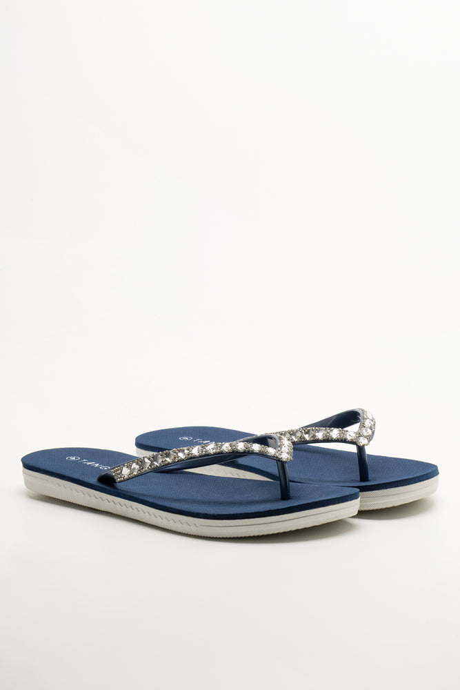 Diamante Flip Flops Navy