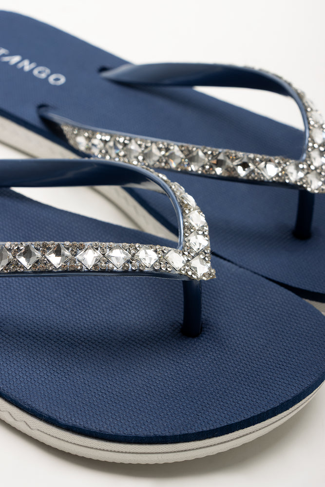 Diamante Flip Flops Navy (2)