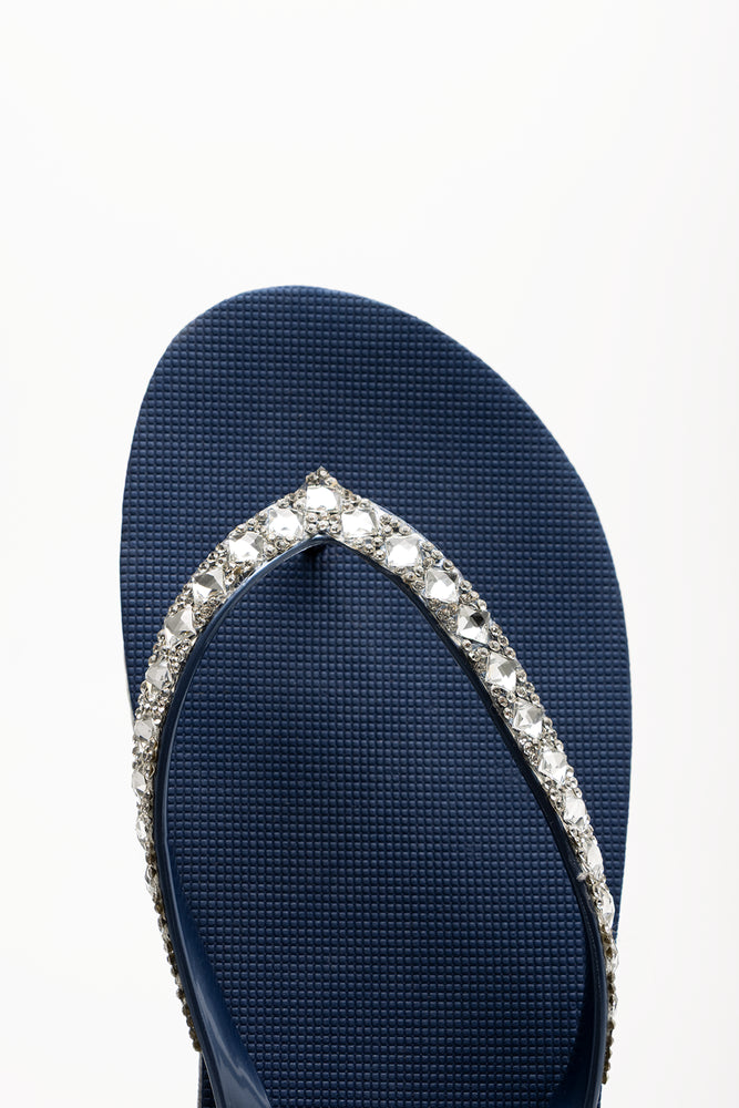Diamante Flip Flops Navy (4)