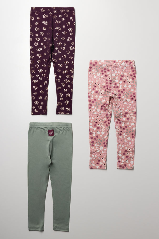 3 Pack Floral Leggings Multicolour (2)