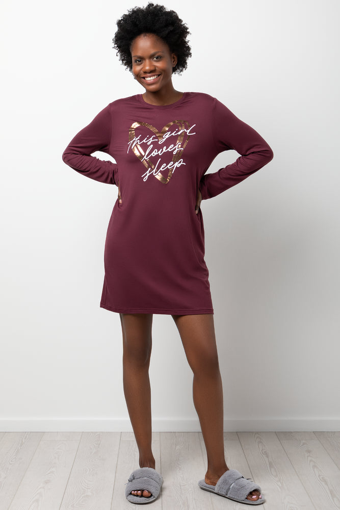 TWO WAY LONG SLEEVE DRESS パジャマ【Kashwere】 Long Sleeve Sleepshirt Burgundy | Sleepwear | Ackermans