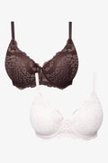 Plus Size 2 Pack  Lace Balconette Bra Brown And White
