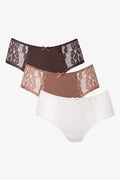 3 Pack Lace Boylegs Brown, Natural And Light Pink