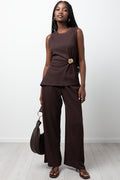 Crinkle Pull On Pants Chocolate