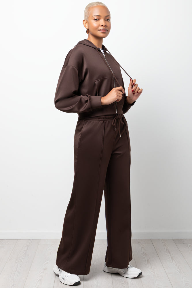 Cropped Zip Through Hoodie Brown