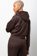 Cropped Zip Through Hoodie Brown (2)