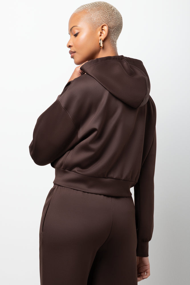 Cropped Zip Through Hoodie Brown (2)