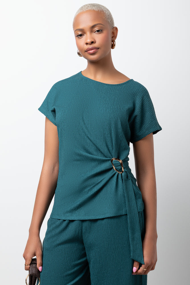 Short Sleeve Crinkle Top With Trim Green | Tops & T-Shirts | Ackermans