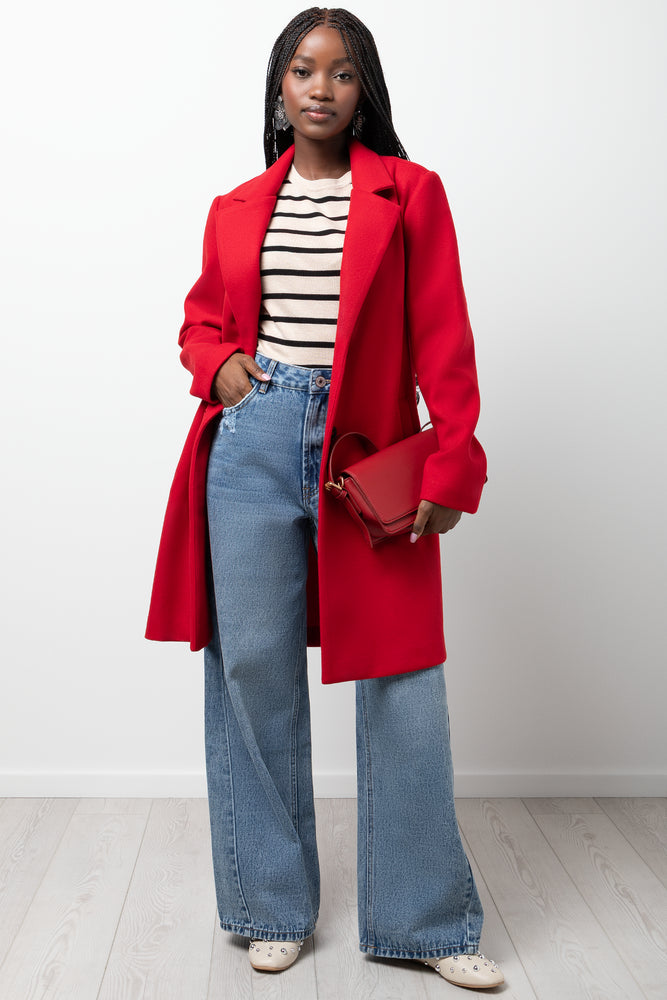 Single Breasted Melton Coat Red