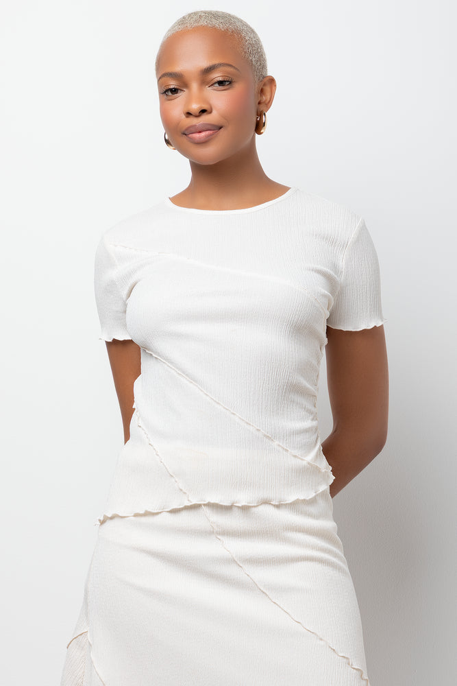 Short Sleeve Crinkle Lace Top Cream | Tops & T-Shirts | Ackermans
