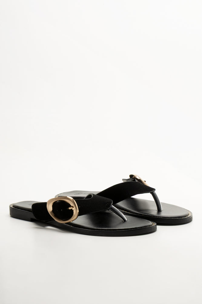 Buckle Thong Sandals Black