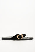 Buckle Thong Sandals Black (1)