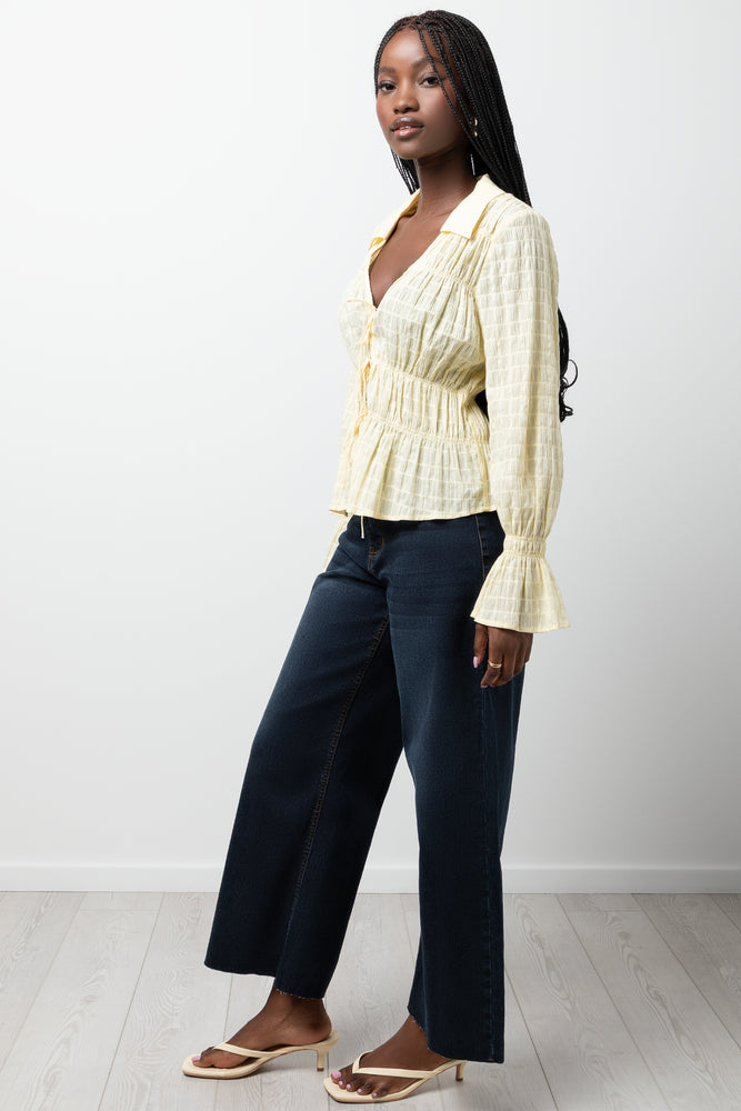 Long Sleeve Front Tie Top Yellow | Tops & T-Shirts | Ackermans