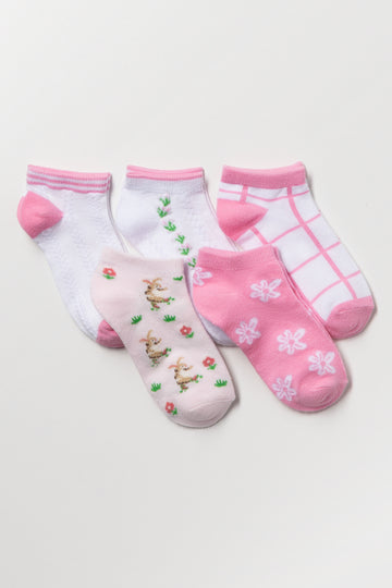 5 Pack Flower Socks Pink And White