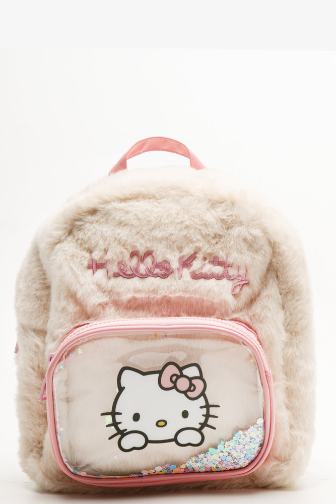hello kitty backpack fuzzy Hello Kitty Fur Backpack Cream And Pink | Shoes