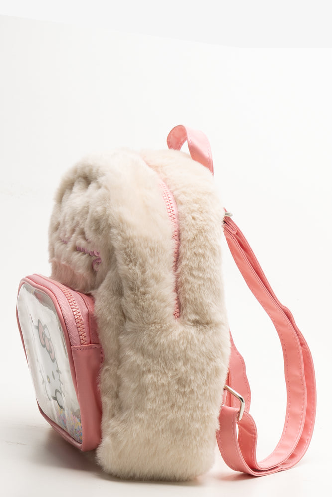 Hello Kitty Fur Backpack Cream And Pink (1)