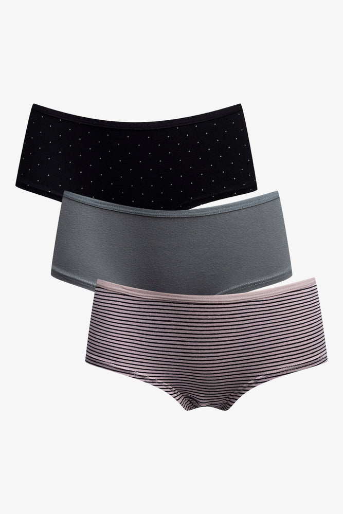 3 PACK COTTON BOYLEG BLACK  GREEN & MOCHA