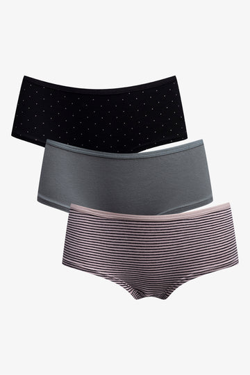 3 PACK COTTON BOYLEG BLACK  GREEN & MOCHA