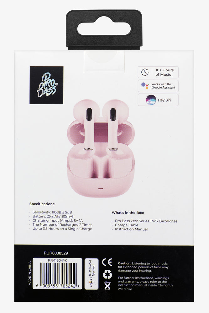 Pro Bass Zest Series TWS Earphones Pink (6)