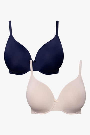 Plus Size 2 Pack T-Shirt Bras Navy And Natural