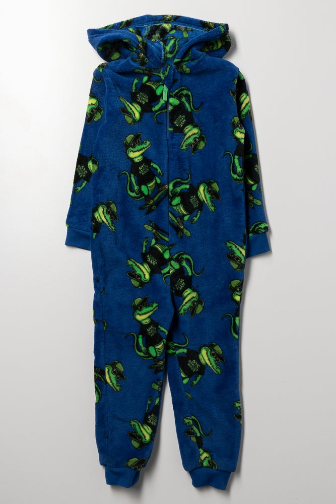 Crocodile Coral Fleece Onesie Blue
