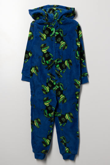 Crocodile Coral Fleece Onesie Blue