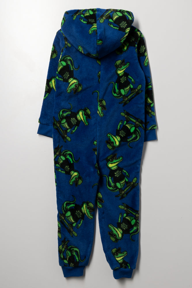 Crocodile Coral Fleece Onesie Blue (2)