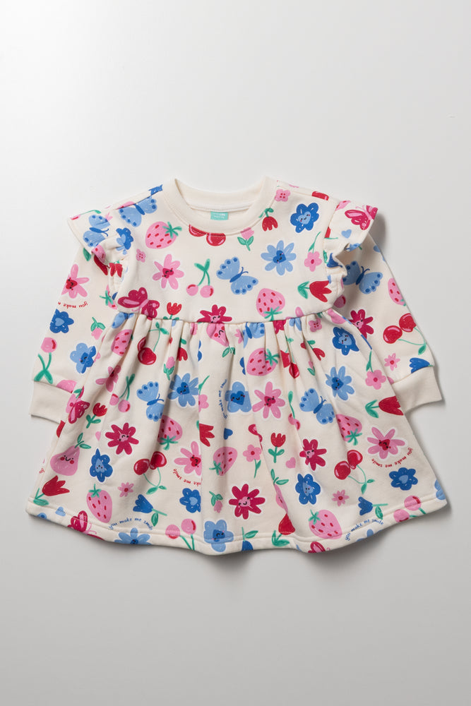 Fleece Dress with Frills & Flower Print