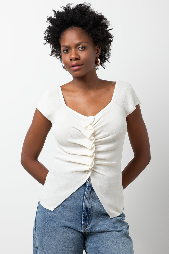 Button Through Knit Top Cream