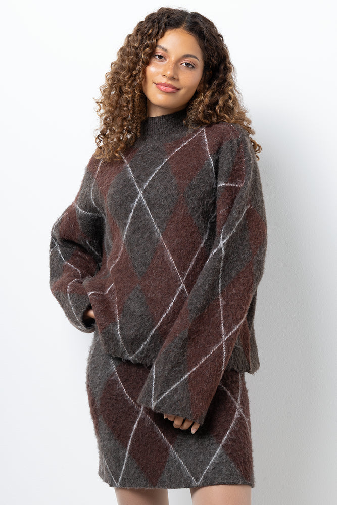 Long Sleeve Turtleneck Jumper Brown