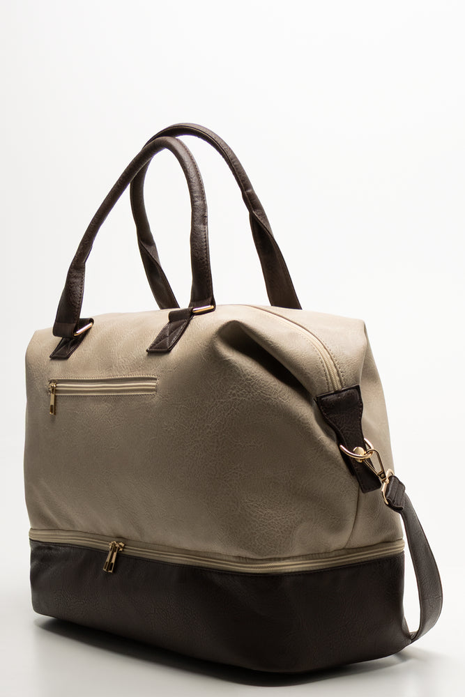 Bottom Compartment Weekend Bag Natural And Brown