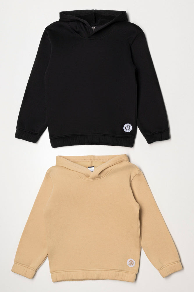 2 Pack Hooded Track Tops Black & Natural