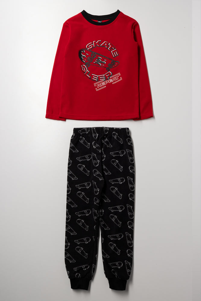 Skater Long Sleeve Fleece Pyjamas Red