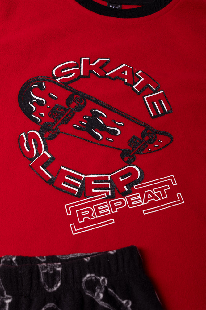 Skater Long Sleeve Fleece Pyjamas Red (1)