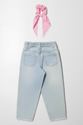Mini Mom Denim Jeans And Scrunchie Light Blue And Pink (3)