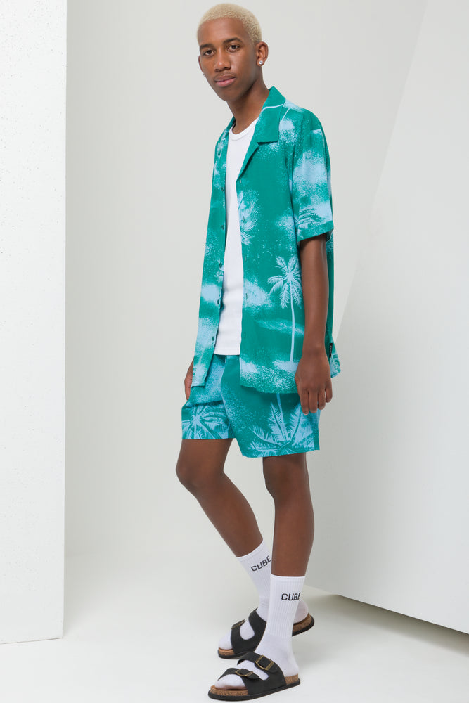 Viscose Printed Shirt Teal (1)