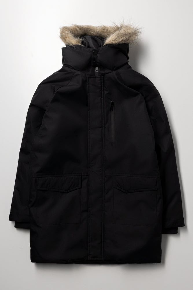 Zip Through Technical Parka Jacket Black