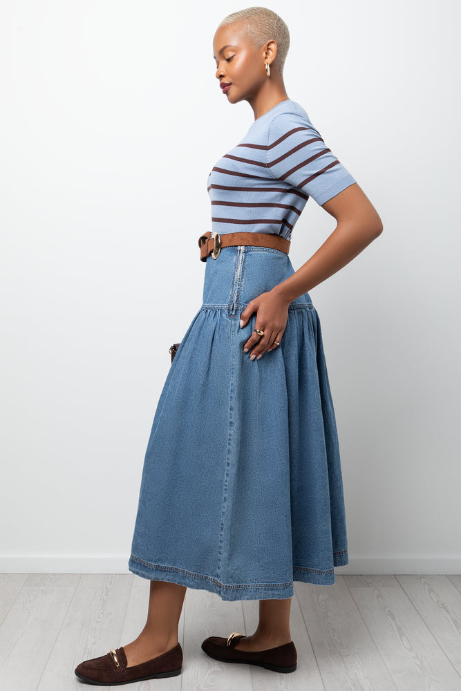 Ballerina Sleeve Crew Neck Knit Blue And Brown (1)