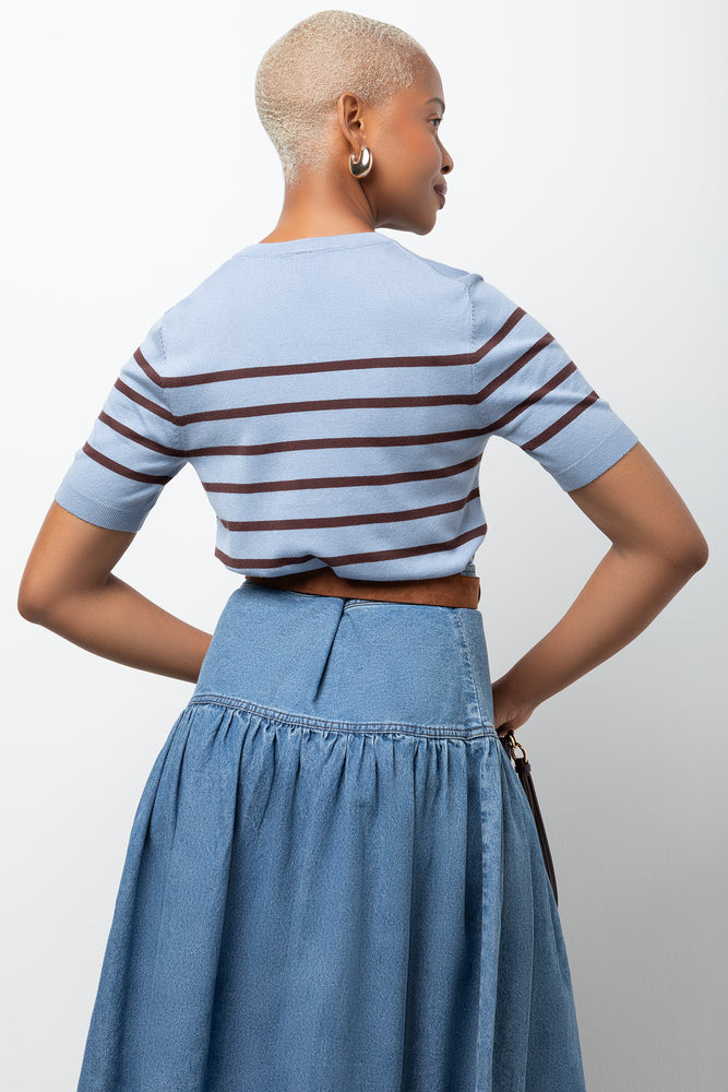 Ballerina Sleeve Crew Neck Knit Blue And Brown (2)