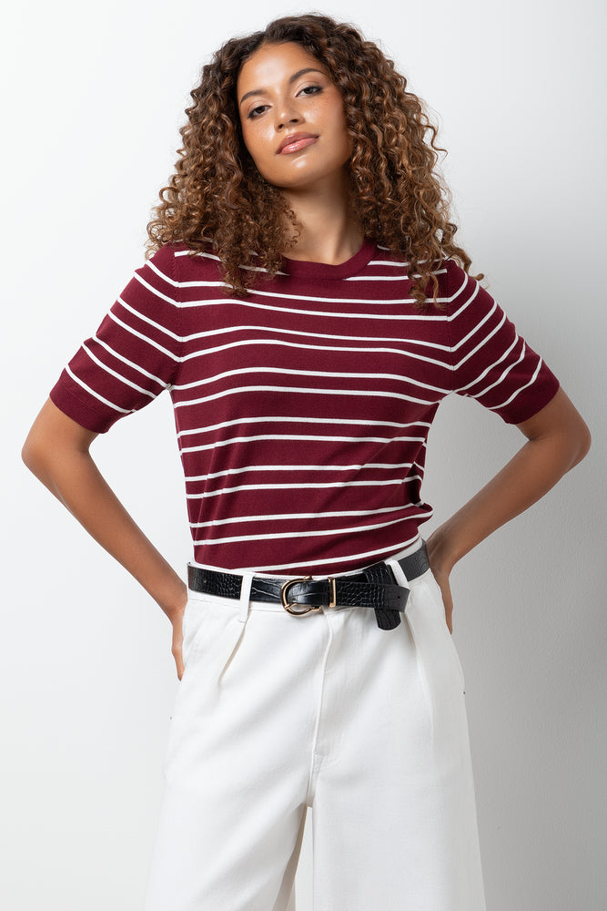 Knit Top Burgundy And White