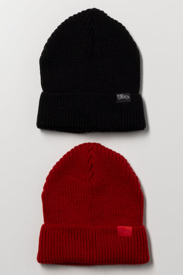 2 Pack Beanies Red And Black